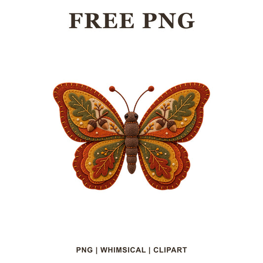 Whimsical Autumn Felt Butterfly Clipart PNG