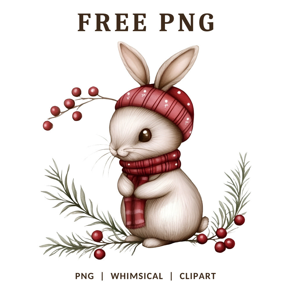 Whimsical Christmas Bunny Polka Dot Hat Clipart PNG