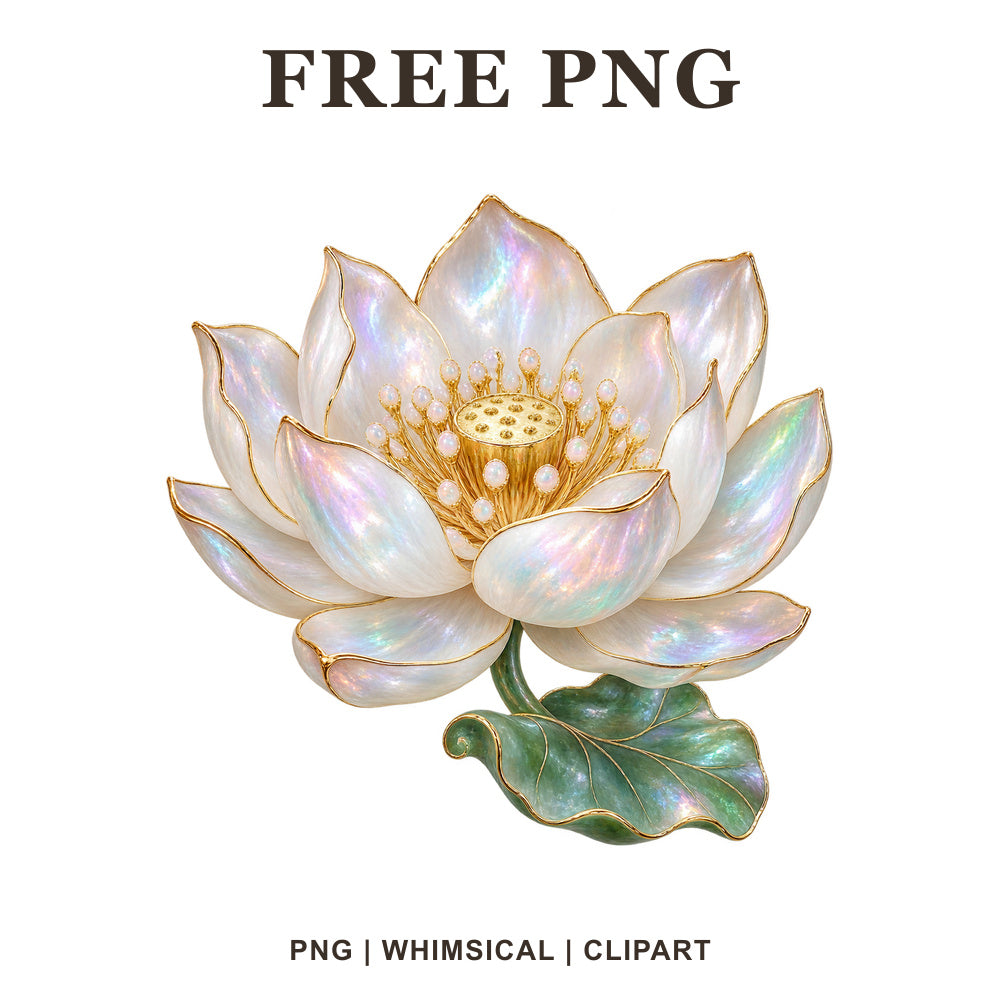 Whimsical Opal Lotus Clipart PNG