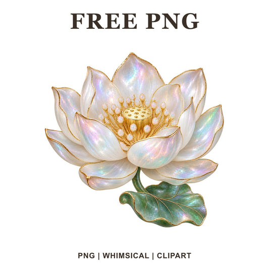 Whimsical Opal Lotus Clipart PNG