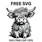 Highland Cow with Flower Crown SVG Free | Cute Boho Cow Design for Cricut & Silhouette