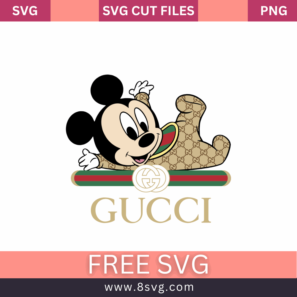 Baby Mickey Luxury Brand Gucci Logo SVG Free Cut File- 8SVG