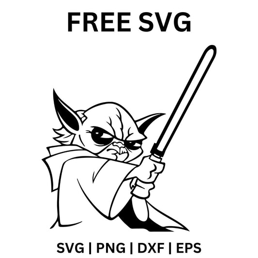 Baby Yoda Lightsaber SVG Free | Cartoon Jedi Character Outline Cut File for Cricut-8SVG