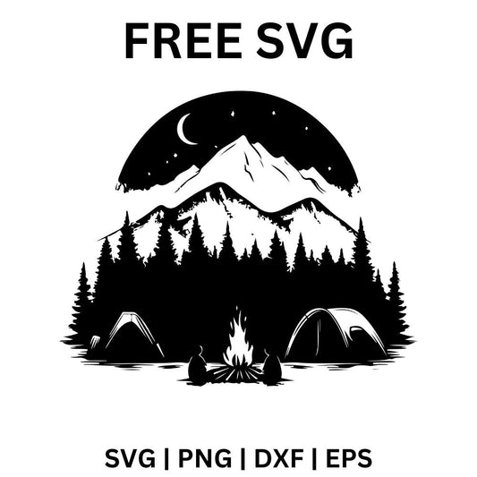 Camping Night SVG Free | Scenic Tent and Mountain Design for Cricut & Silhouette