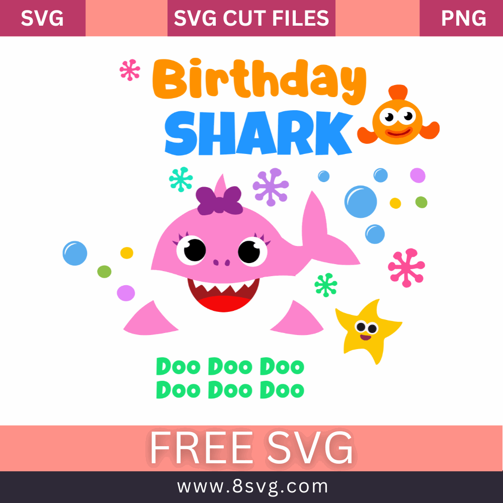 Birthday Baby Shark Girl Svg Free Cut File Download- 8SVG