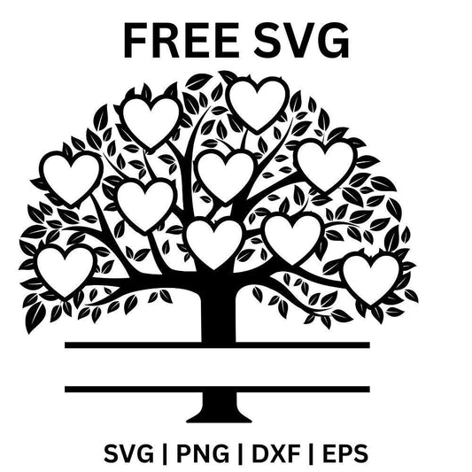 Family Tree SVG Free | 10 Hearts Design for Cricut & Silhouette