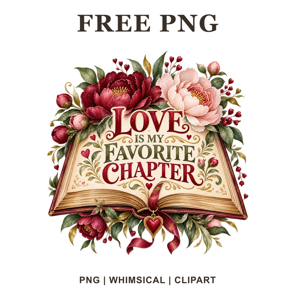 Whimsical Book Love Valentine Clipart PNG