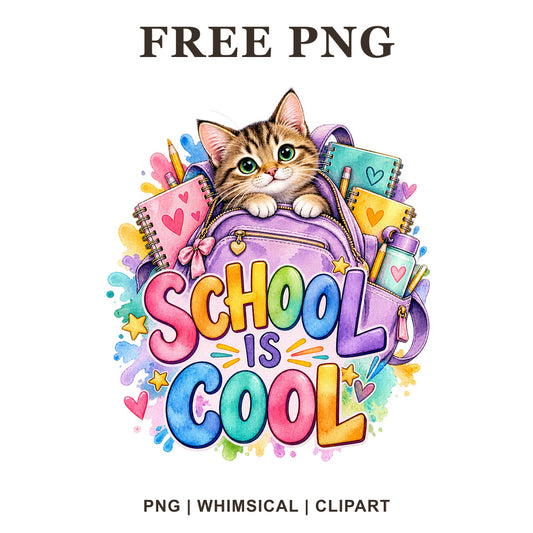 Whimsical Cat Backpack Back To School Clipart PNG