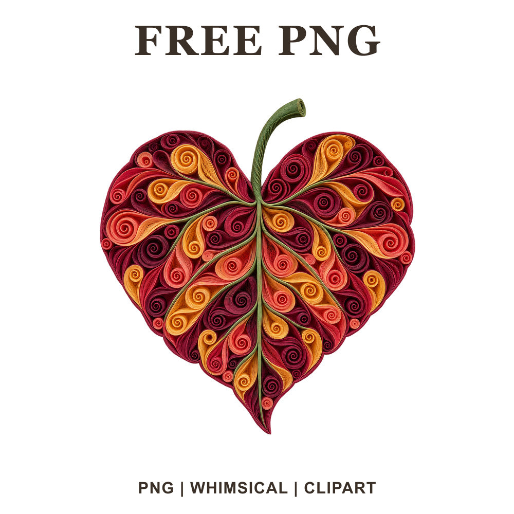 Whimsical Crimson Quilled Ivy Fall Leaf Clipart PNG
