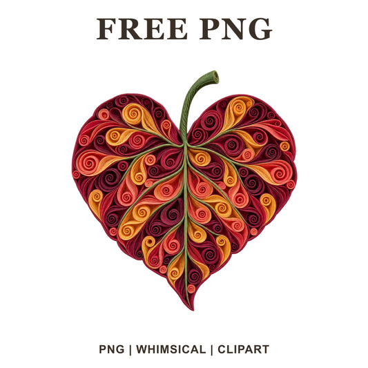 Whimsical Crimson Quilled Ivy Fall Leaf Clipart PNG