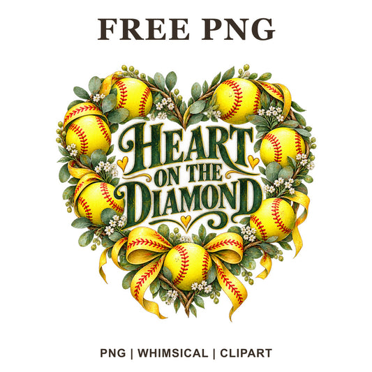 Whimsical Diamond Heart Softball Clipart PNG