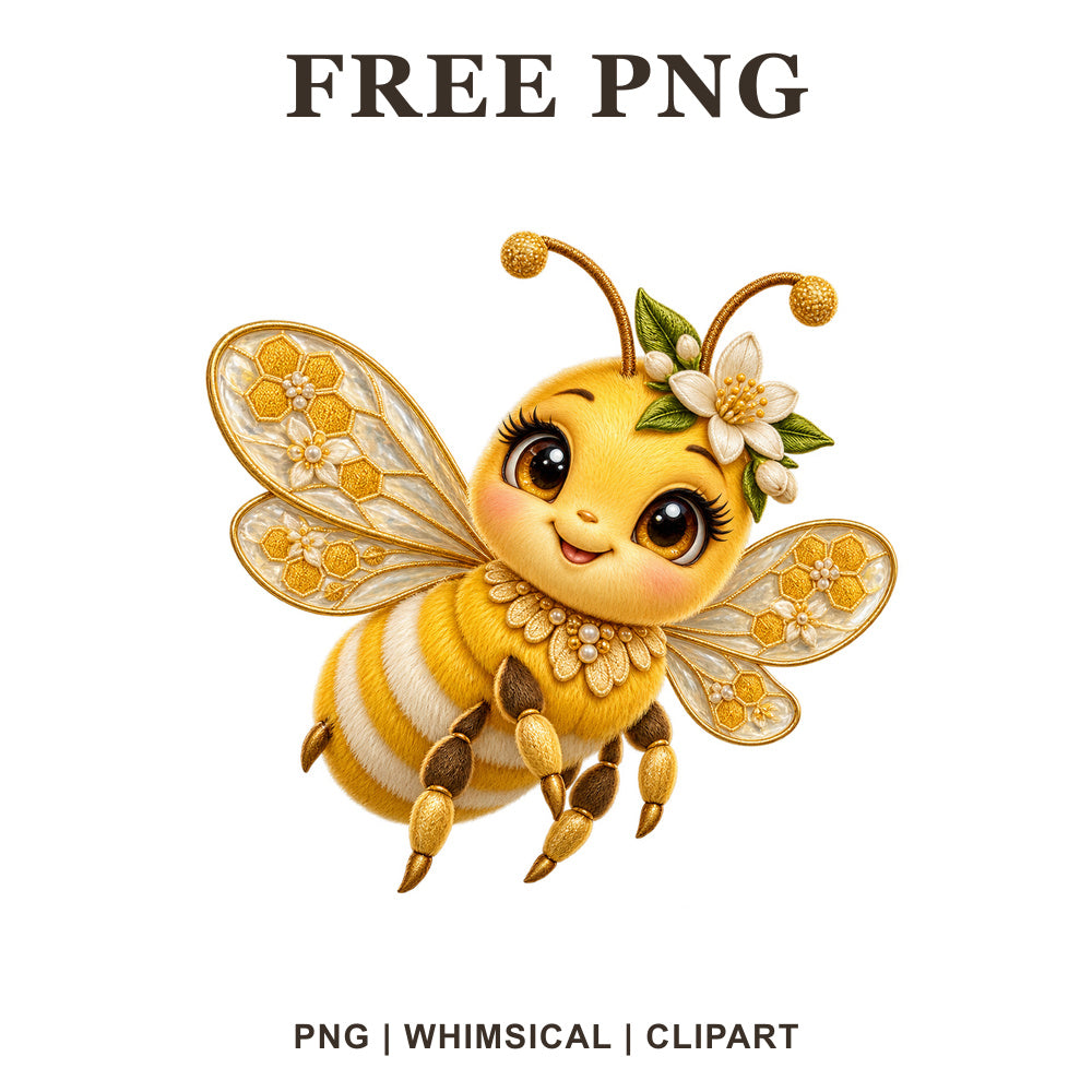 Whimsical Lemon Honey Bee Clipart PNG
