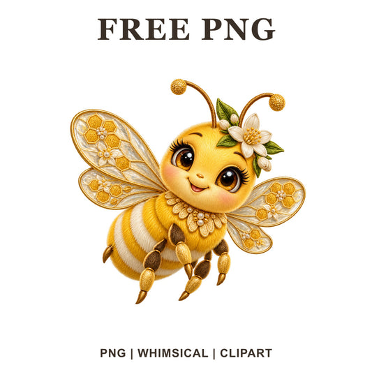 Whimsical Lemon Honey Bee Clipart PNG