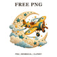 Whimsical Moon Flight Airplane Clipart PNG
