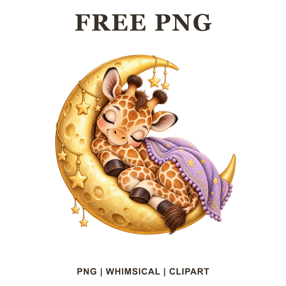 Whimsical Moon Sleeper Giraffe Clipart PNG-8SVG