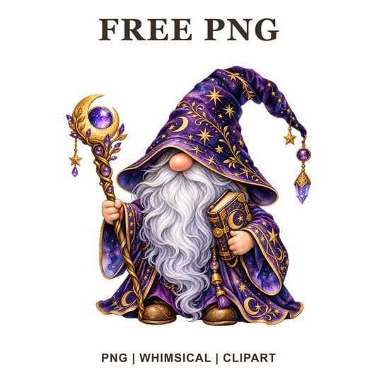 Whimsical Moonlight Celestial Wizard Gnome Clipart PNG
