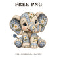 Whimsical Patchwork Blue Elephant Clipart PNG-8SVG