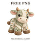 Whimsical Patchwork Sage Cow Clipart PNG