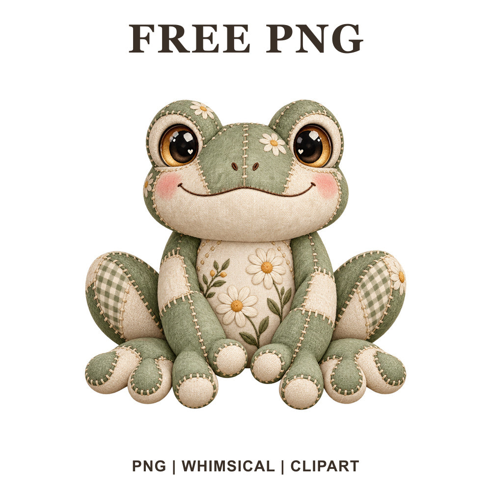 Whimsical Patchwork Sage Frog Clipart PNG-8SVG