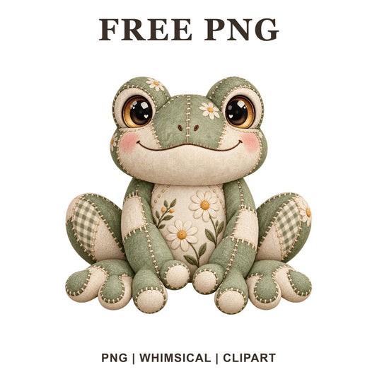 Whimsical Patchwork Sage Frog Clipart PNG-8SVG