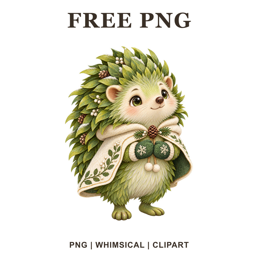 Whimsical Peridot Hedgehog Green Creature Clipart PNG