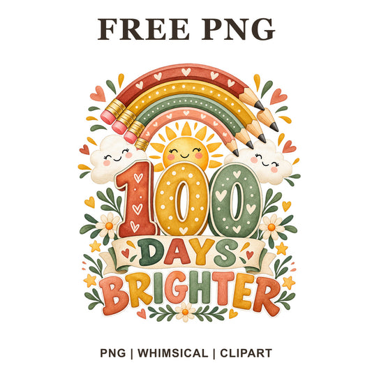 Whimsical Rainbow Bright 100 Days Of School Clipart PNG