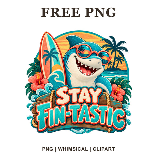 Whimsical Stay Fin Tastic Shark Clipart PNG