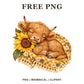 Whimsical Sunflower Nap Cow Clipart PNG