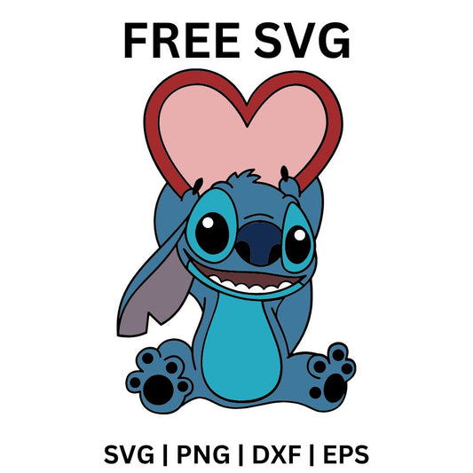 Stitch with Heart SVG Free | Sweet Love-Themed Character Cut File for Cricut & Silhouette-8SVG