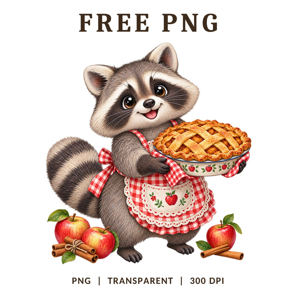 Raccoon Baker Apple Pie Autumn Watercolor PNG-8SVG