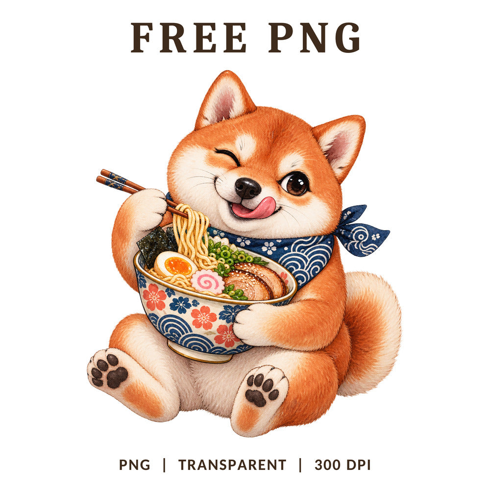 Shiba Inu Ramen Bowl Kawaii Watercolor PNG-8SVG