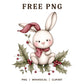 Whimsical Christmas Bunny Holly Leaves Clipart PNG