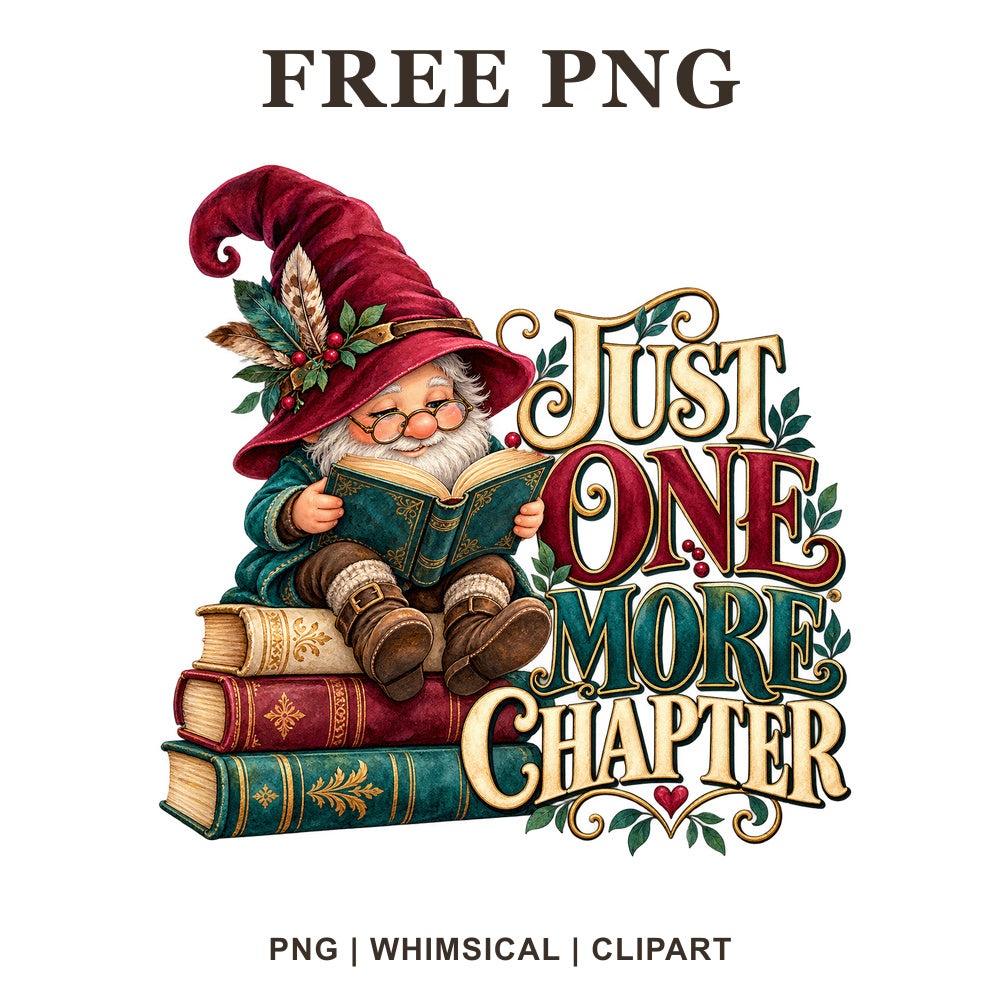 Whimsical Book Lover Reading Gnome Clipart PNG
