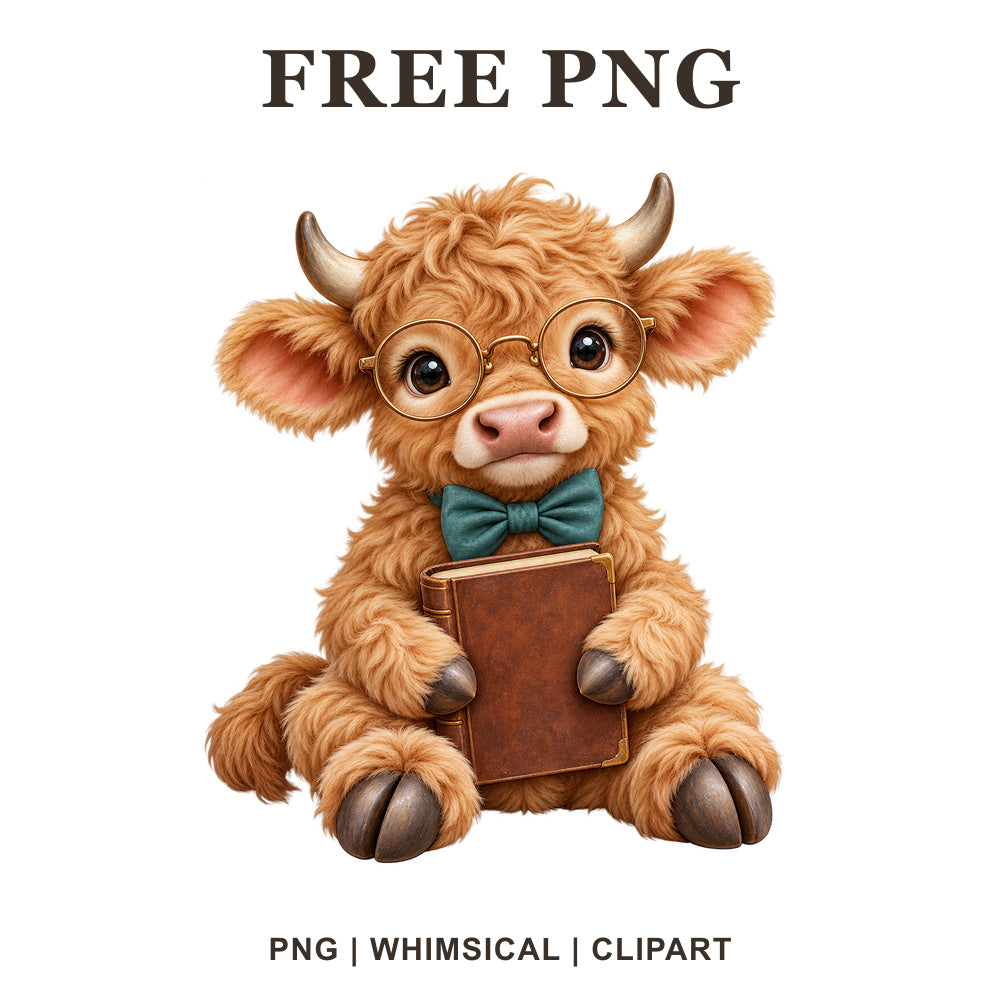 Whimsical Bookish Spectacles Cow Clipart PNG