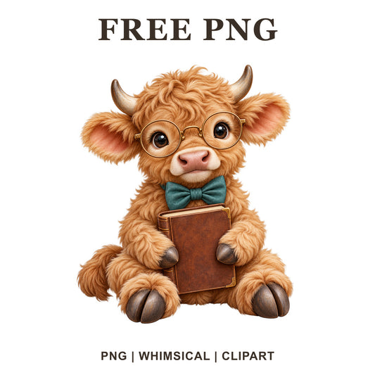 Whimsical Bookish Spectacles Cow Clipart PNG