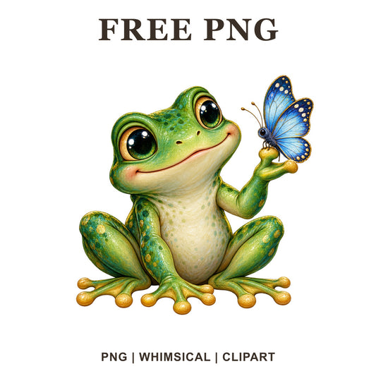 Whimsical Butterfly Friend Frog Clipart PNG-8SVG