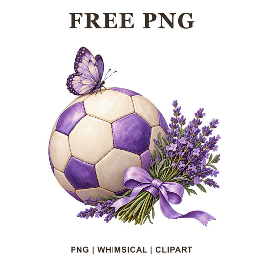 Whimsical Butterfly Lavender Soccer Ball Clipart PNG