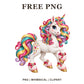 Whimsical Candy Ribbon Unicorn Clipart PNG
