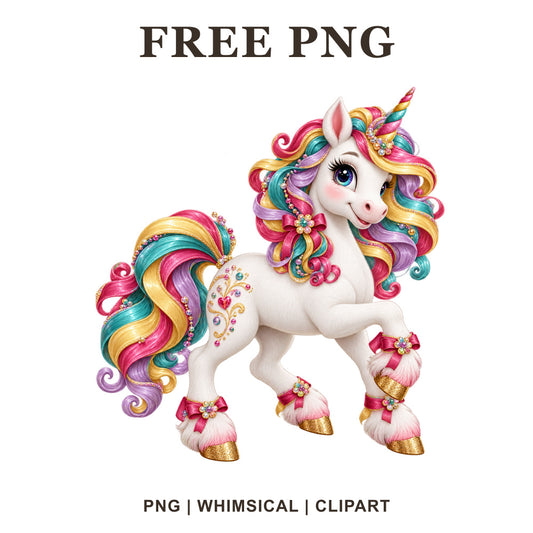 Whimsical Candy Ribbon Unicorn Clipart PNG