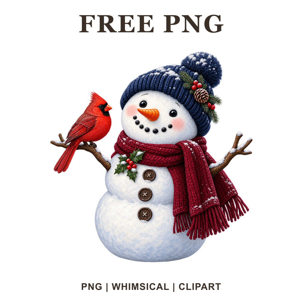 Whimsical Cardinal Friend Snowman Clipart PNG