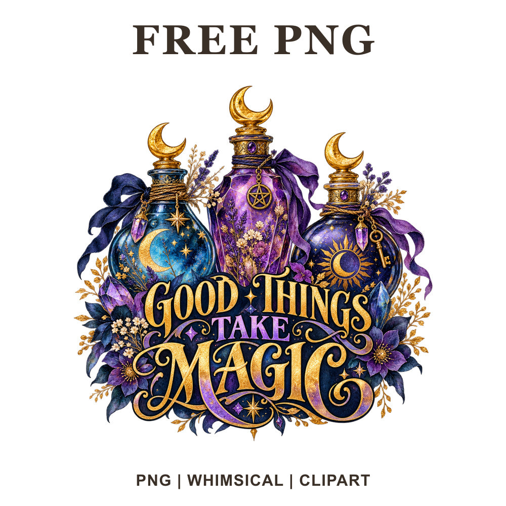 Whimsical Celestial Potions Witch Clipart PNG
