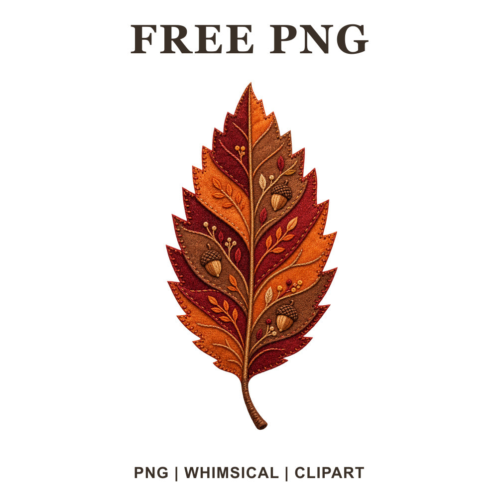 Whimsical Chestnut Felt Fall Leaf Clipart PNG
