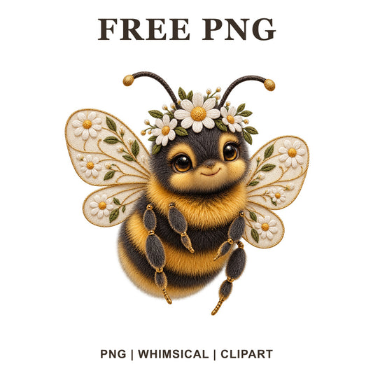 Whimsical Daisy Bloom Bee Clipart PNG