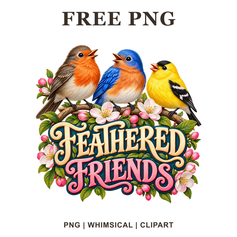 Whimsical Feathered Friends Bird Clipart PNG