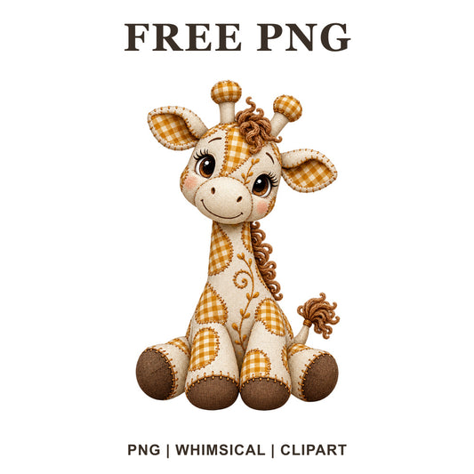 Whimsical Patchwork Linen Giraffe Clipart PNG-8SVG