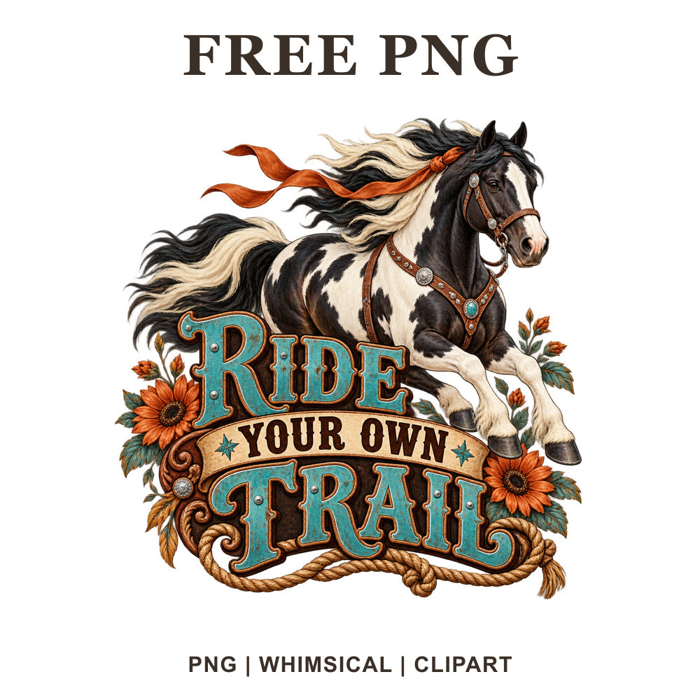 Whimsical Ride Your Own Trail Horse Clipart PNG