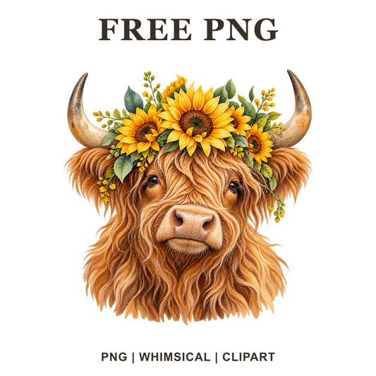 Whimsical Sunflower Highland Sunflower Clipart PNG