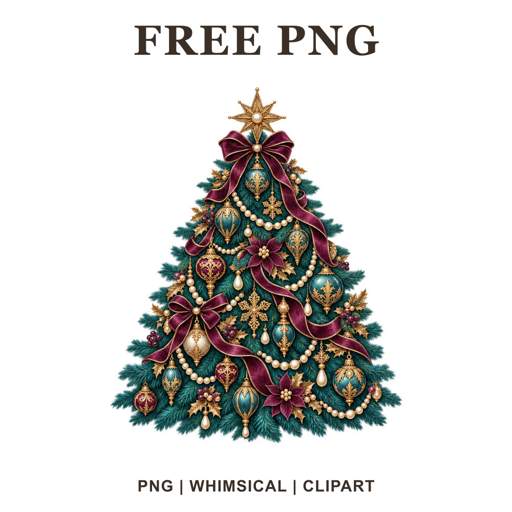Whimsical Teal Peacock Christmas Tree Clipart PNG