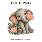 Whimsical Waterlily Dream Elephant Clipart PNG-8SVG
