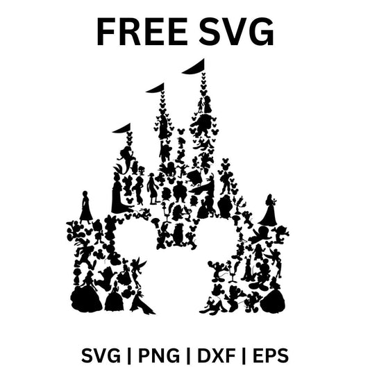 Disney Castle with Characters SVG Free | Magical Silhouette Scene for Cricut & Silhouette-8SVG